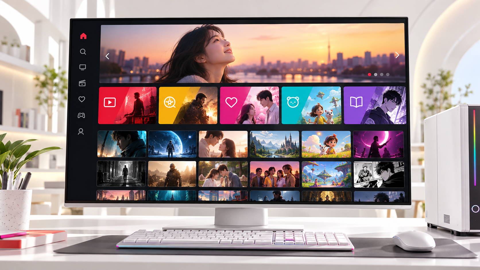 볼래TV 색상으로 구성된 OTT, 영화, 드라마, 애니메이션과 만화 통합 콘텐츠 화면